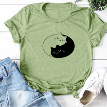 New Design Cat Print Tops Woman T-Shirt Summer Custom Printing Women Cotton T Shirt